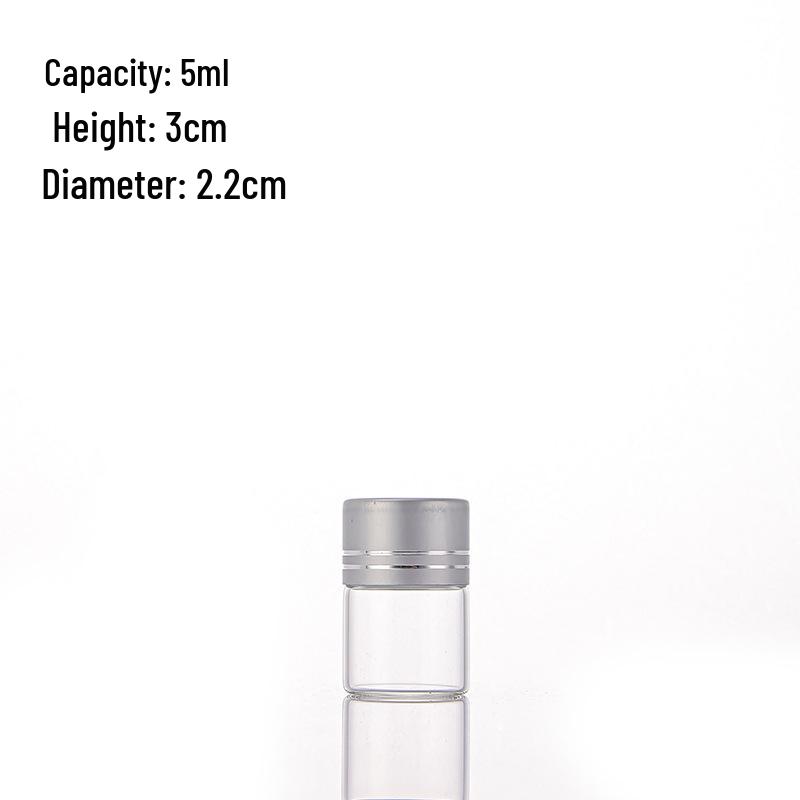 Cordyceps Chinese Medicine Storage Bottle - High Borosilicate Glass with Silver Aluminum Cap, 22mm Diameter, Threaded, Empty for Dispensing