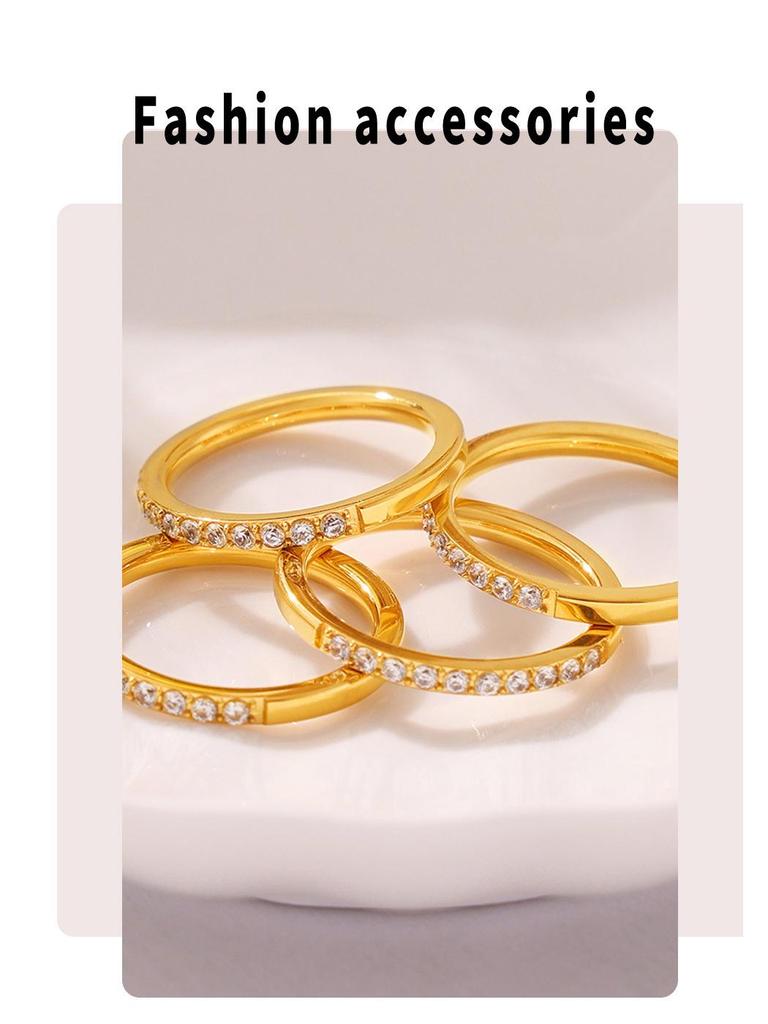 18K Gold Plated Titanium Steel Geometric Zircon Ring - European & American Style