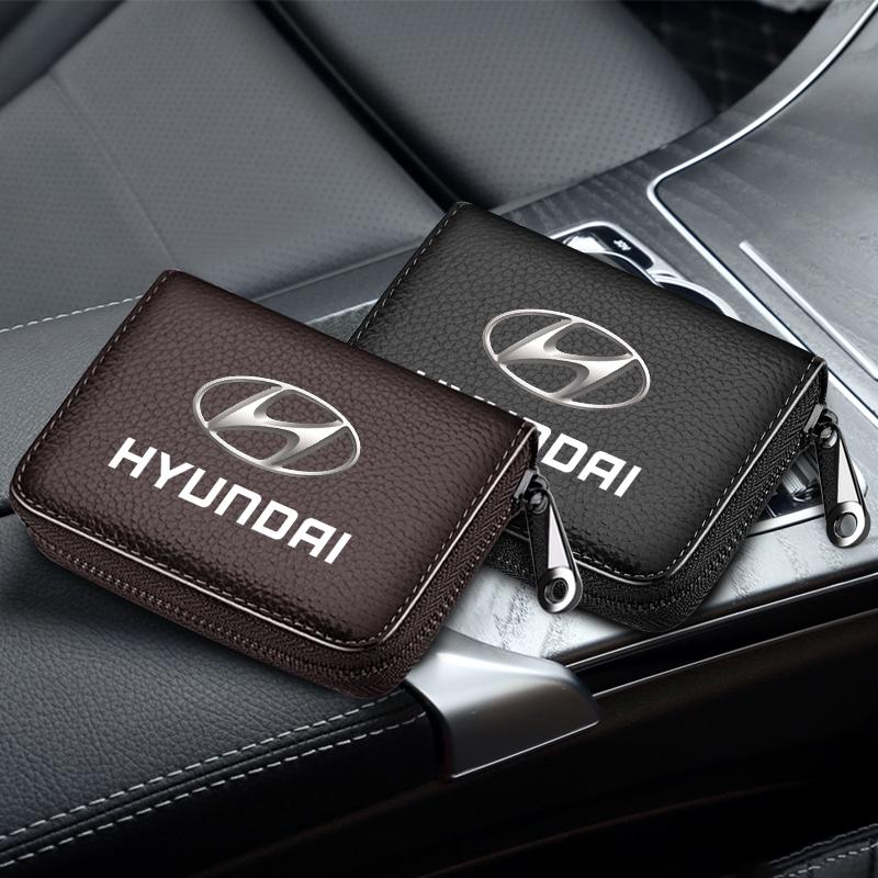 Kožená peněženka na řidičský průkaz, občanský průkaz, bankovní karty, styling auta pro Hyundai Santa Fe Sonata Solaris Azera Creta I30 Ix25 IX35 Tucson