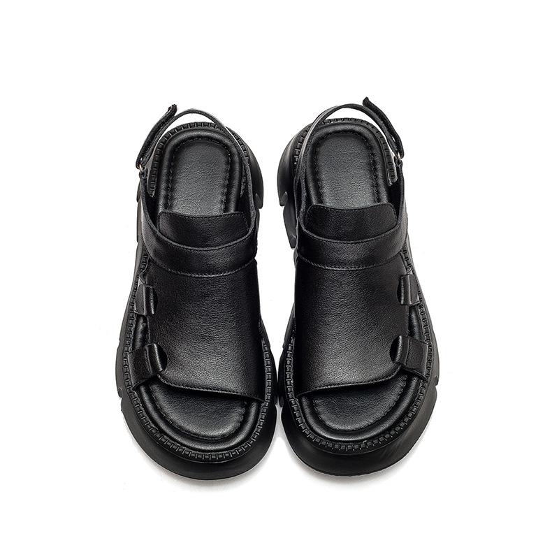Johnature Γνήσιο δέρμα casual παχιά σόλα Peep Toe Σανδάλια Hollow Breathable Γυναικεία Παπούτσια Πλατφόρμας