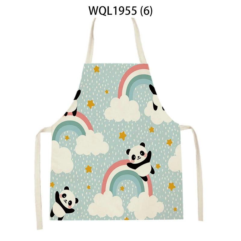 

Cartoon Rainbow Clouds Kitchen Sleeveless Apron Women Men Linen Waist Bib Home Cleaning Apron Cute Animal Household Pinafore 47x38cm