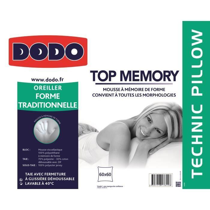 Oreiller - DODO - TOP MEMORY - 60x60cm - Mousse à mémoire de forme - Confort médium
