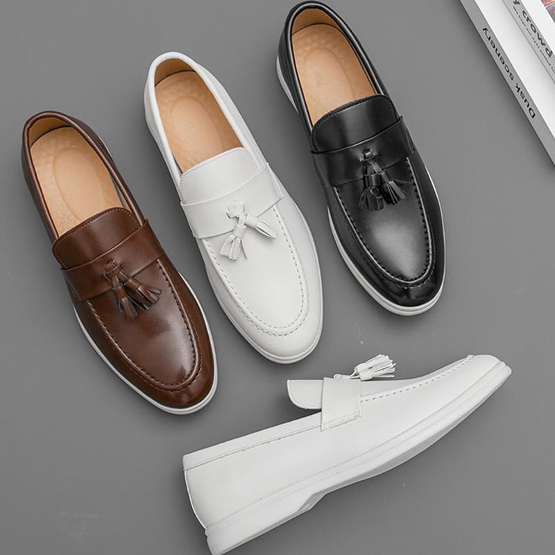 Witte Leren Schoenen Voor Mannen Klassieke Slip-On Leren Loafers Mannen Comfortabele Casual Zakelijke Schoenen Heren Formele Schoenen