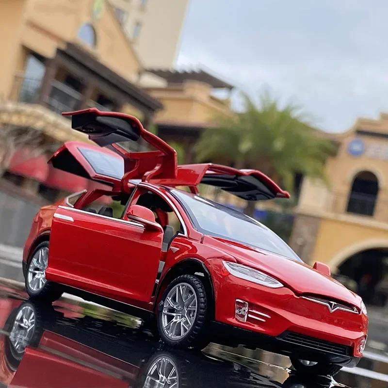 ctkhn3 1:32 Tesla Model X Model S Alloy Car Model Diecasts Metal Toy Vehicles Car Model Simulation Sound and Light Collection Kids Gift