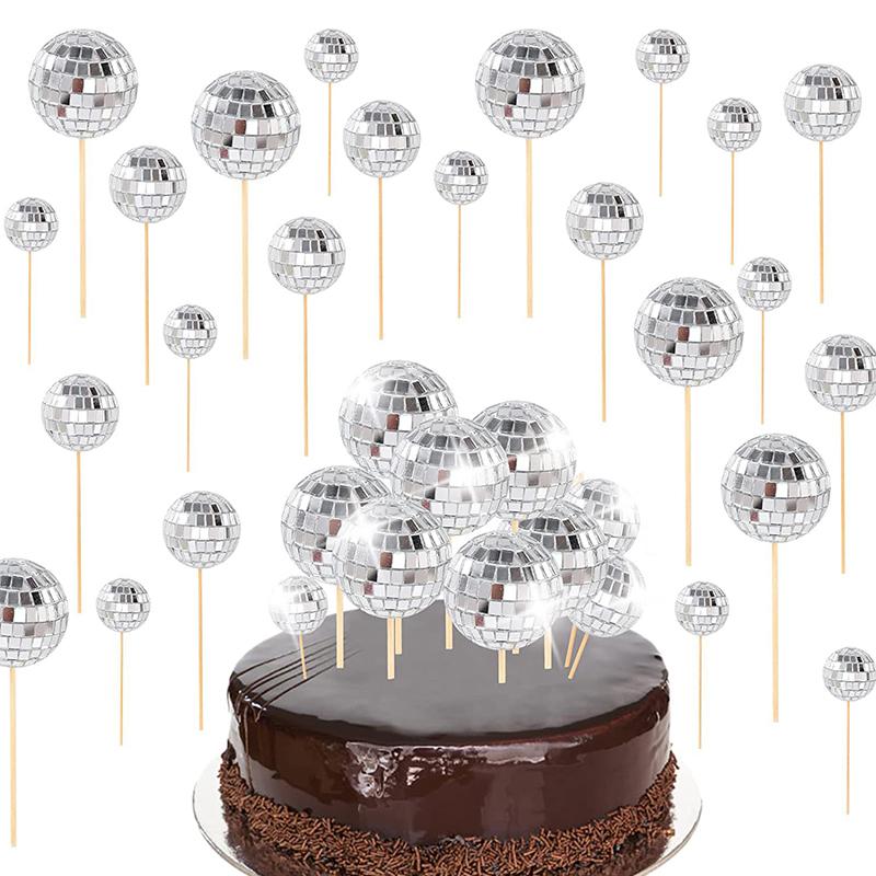 3/5/12pcs Club Retro Dance Party Supplies Cake Decoration Birthday Disco Ball Cupcake Toppers