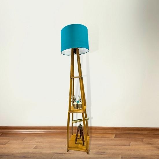 Wooden Standard Size Tripod Floor Lamp with Shelves, Light Bulb and Jute Holder Italian Crafter
