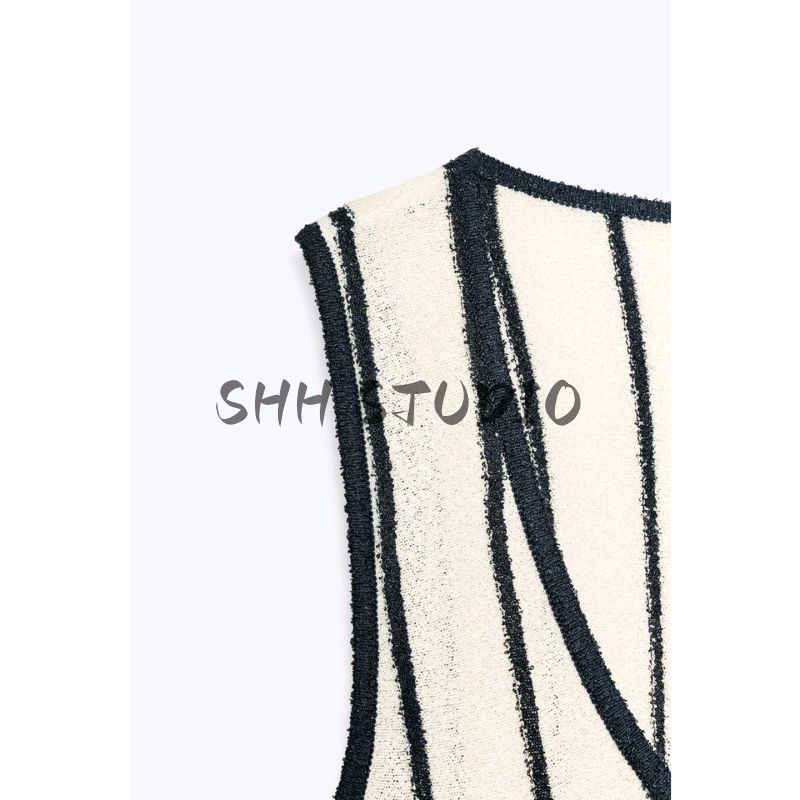 Summer New Women clothes round Neck Sleeveless A- line Decorative Layer Hem Mid-Length Knitted dress 8779637