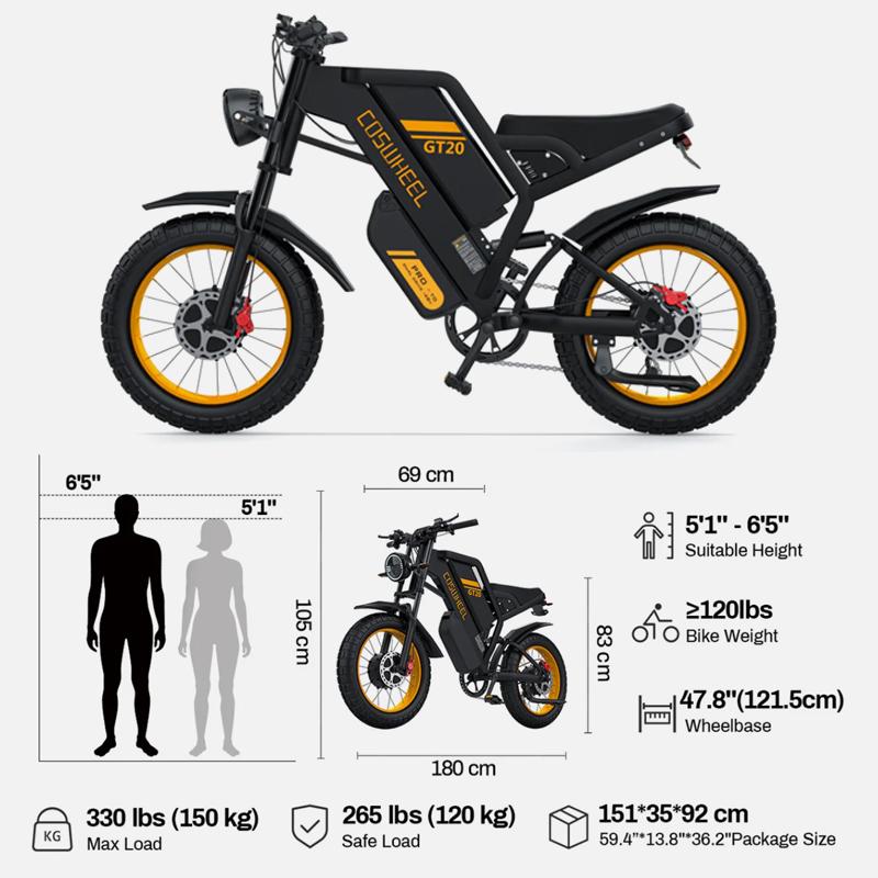 Coswheel GT20 PRO electric bike dual motor 3000W off-road electric motorbike 48V 40AH dual battery MTB large tyre Ebike