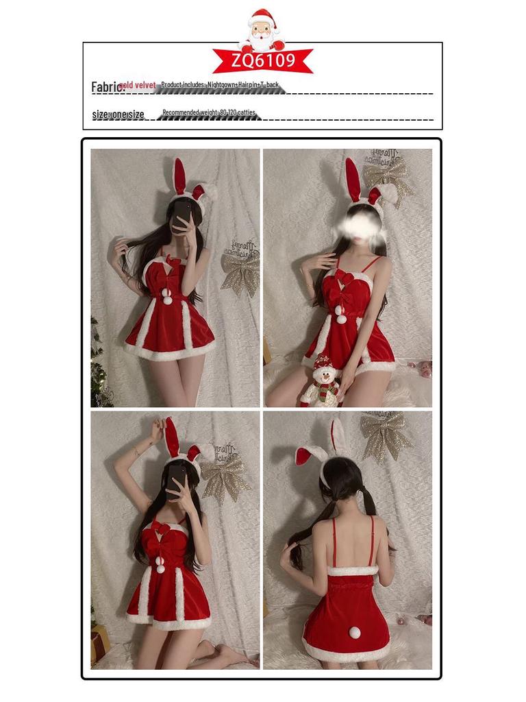 Festive Velvet Role-Play Lingerie Set: Cross-Border Sexy Christmas and New Year Red Nightgown