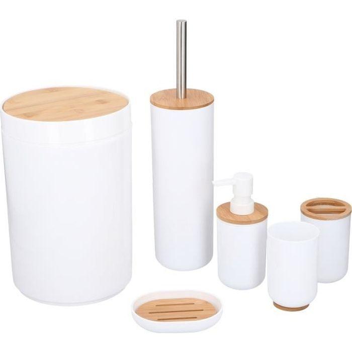 Set De 6 Accessoires De Salle De Bain - Plastique Et Bambou