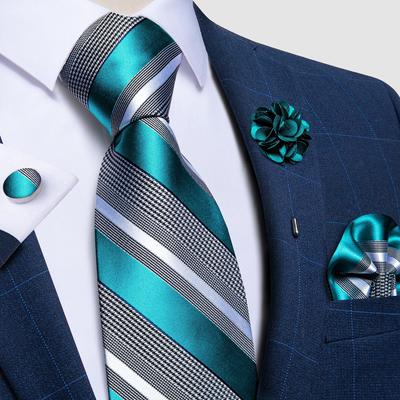 Klasická sada kravat pro muže Pruhovaná Modrá Červená Zelená Sada hedvábných kravat Sada manžetových knoflíčků pro firmy