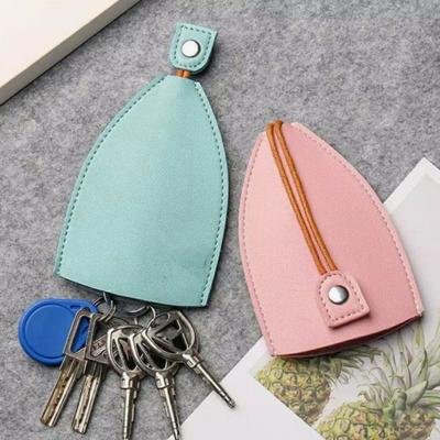 Faux Leather Key Holder Organizer Retractable Car Keychain Pouch Anti-Loss Portable Key Storage Cover Snap-Closing Device