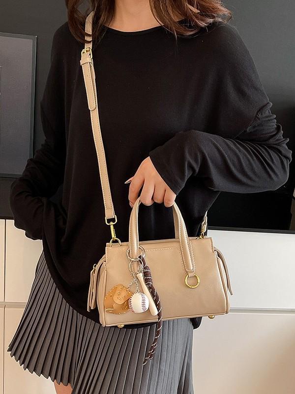Retro Korean-Style Solid Color Boston Handbag - Women's Single Shoulder Crossbody Bag
