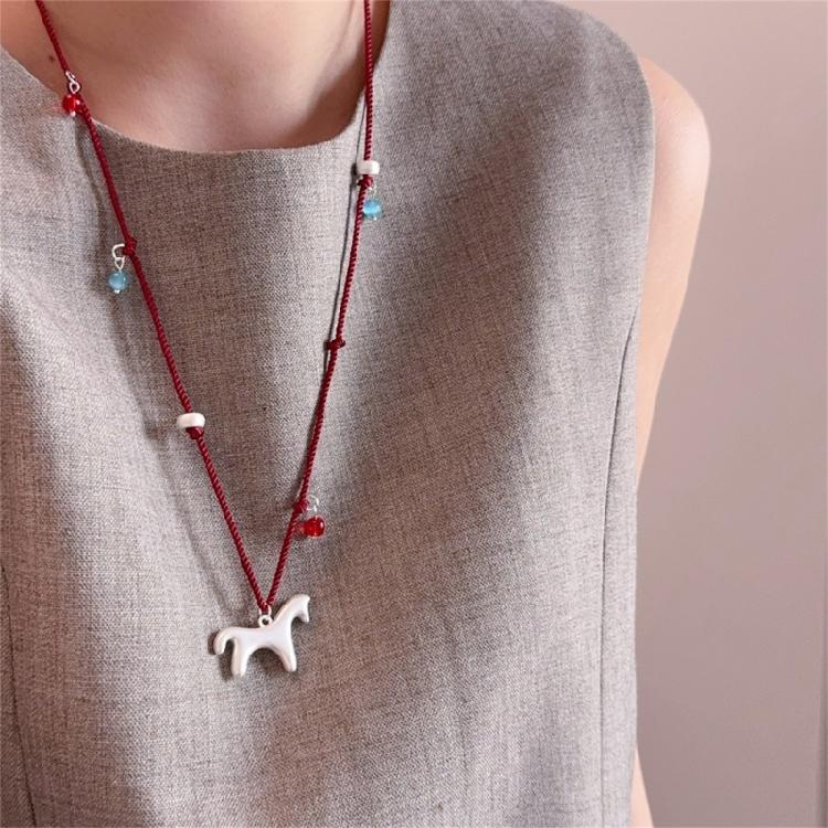 Fashionable Horse Charm Necklace Perfect for Gift Ideas Made from Sturdy Alloy and Braided Rope Suiting Everyday Occasions