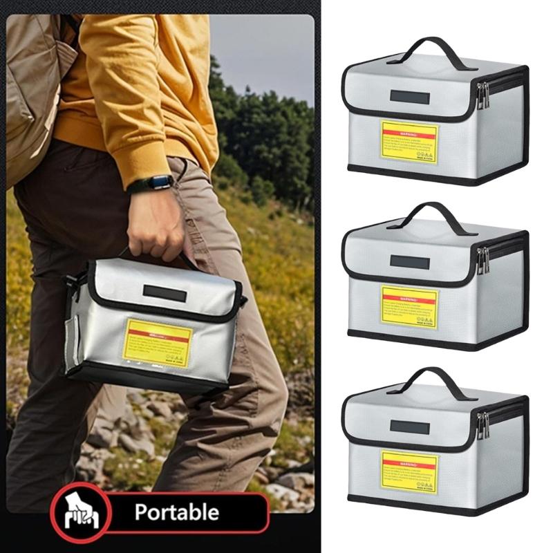 Fire Resistant Battery Organizer Pouch Carrying Handle Zipper System Safe Storage Solution For Models