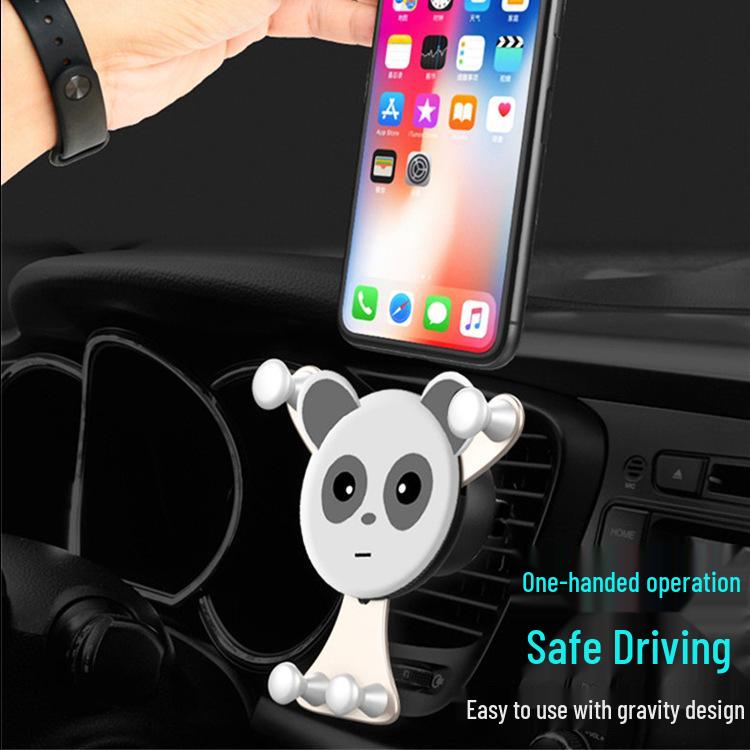 Panda Cartoon Car Phone Holder - Universal Air Vent Gravity Clip розовый