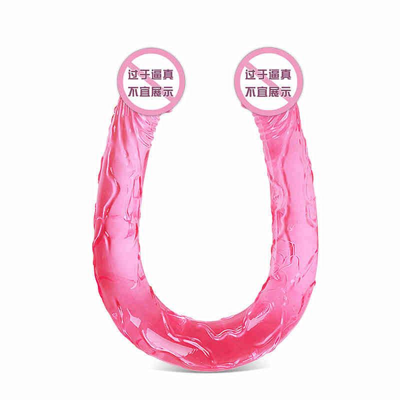 Double-Headed Dragon Penis Butt Plug Lengthened Transparent Female Tonglala Crystal Penis Simulation Masturbation Stick Device Adult Sex Product