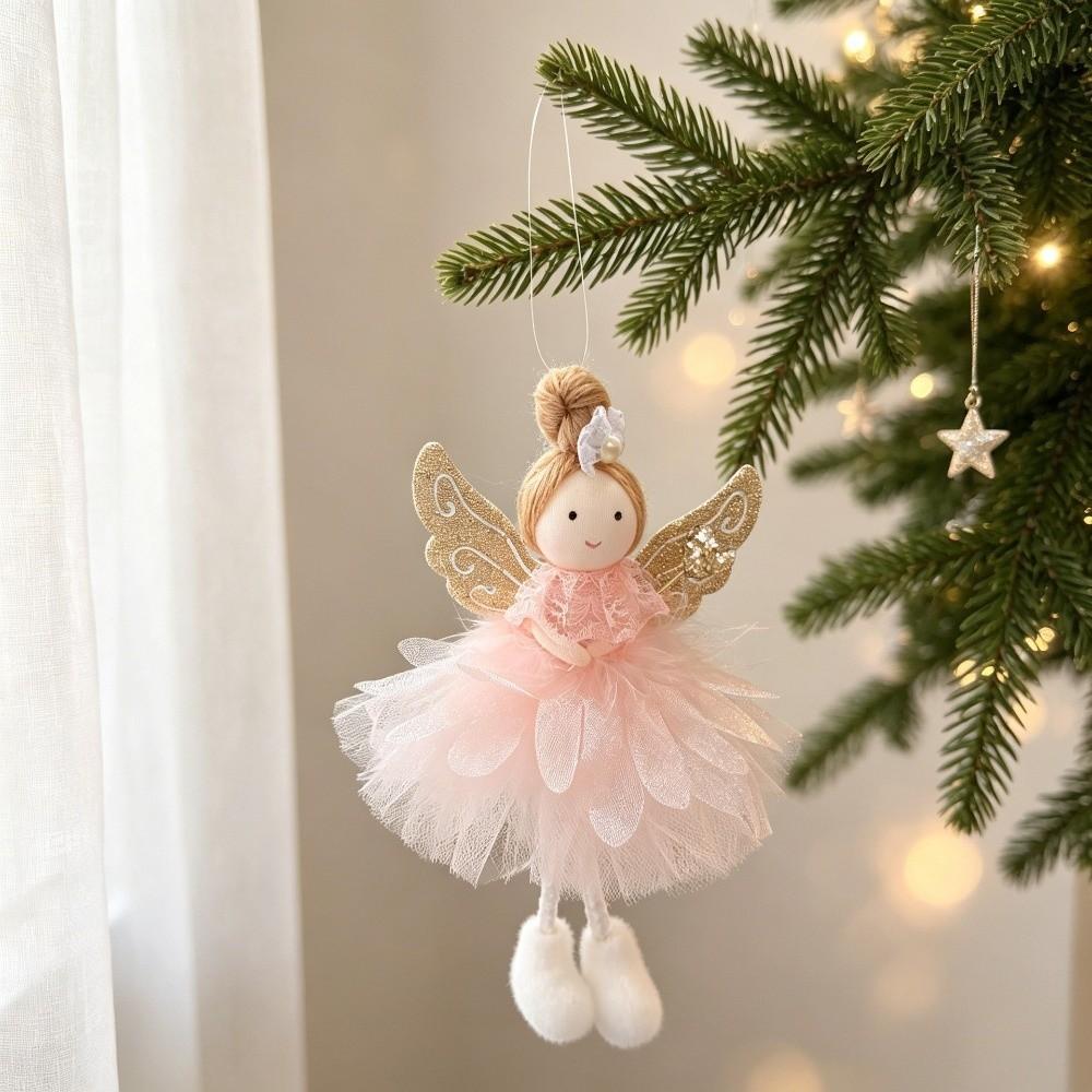 Fabric Xmas Tree Angel Pendant Mesh Angel Girl Hanging Pendant Xmas Holiday Party