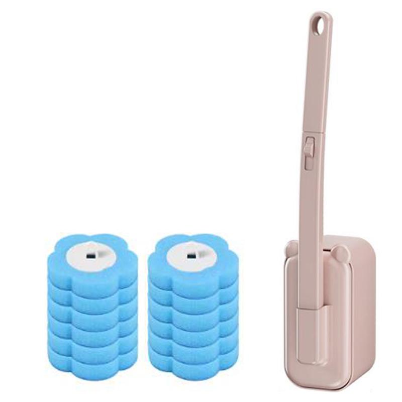 Disposable Toilet Brush Set Wall Mounted with Replaceable Refill Heads Cleaning Tool with Storage Holder Bathroom Cleaner Kit