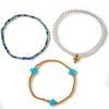 Go2boho 3Pcs Cross Beaded Bracelets for Women, Pearl Look Colorful Stackable Stretch Bracelet Set Boho Jewelry Gifts