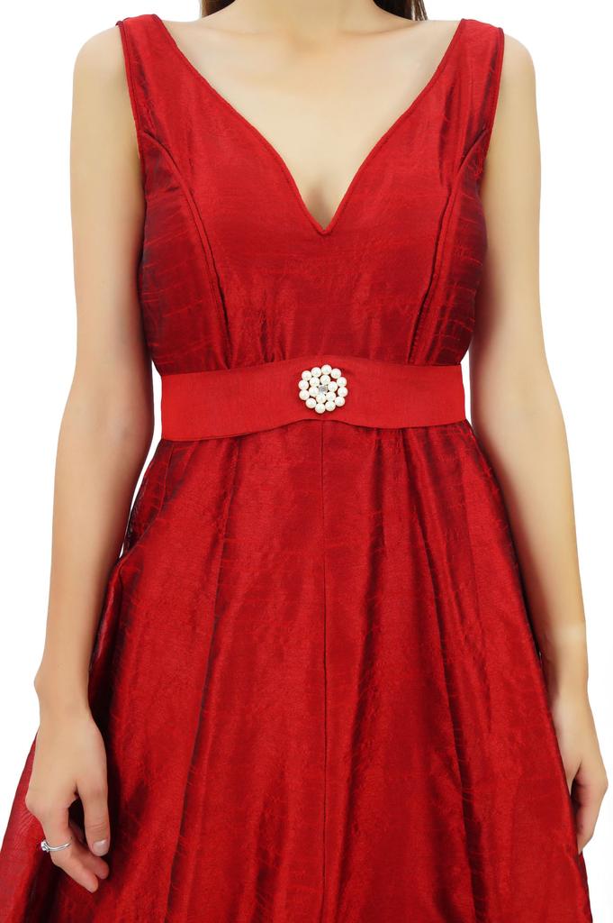 Bimba Women's Elegant Long Flared Wedding Bridesmaid Dress V-Neck Prom Maxi