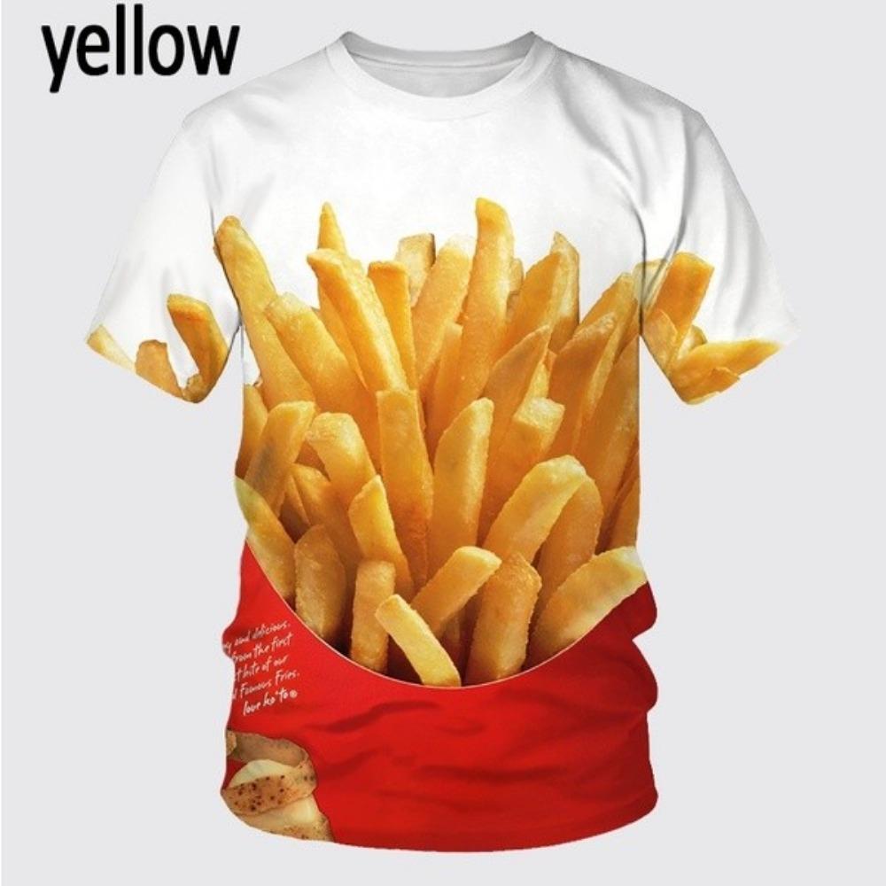 Fashionable Burger, Pizza, and French Fries 3D Printed New Men's Round Neck Summer Short sleeved Top T-shirt