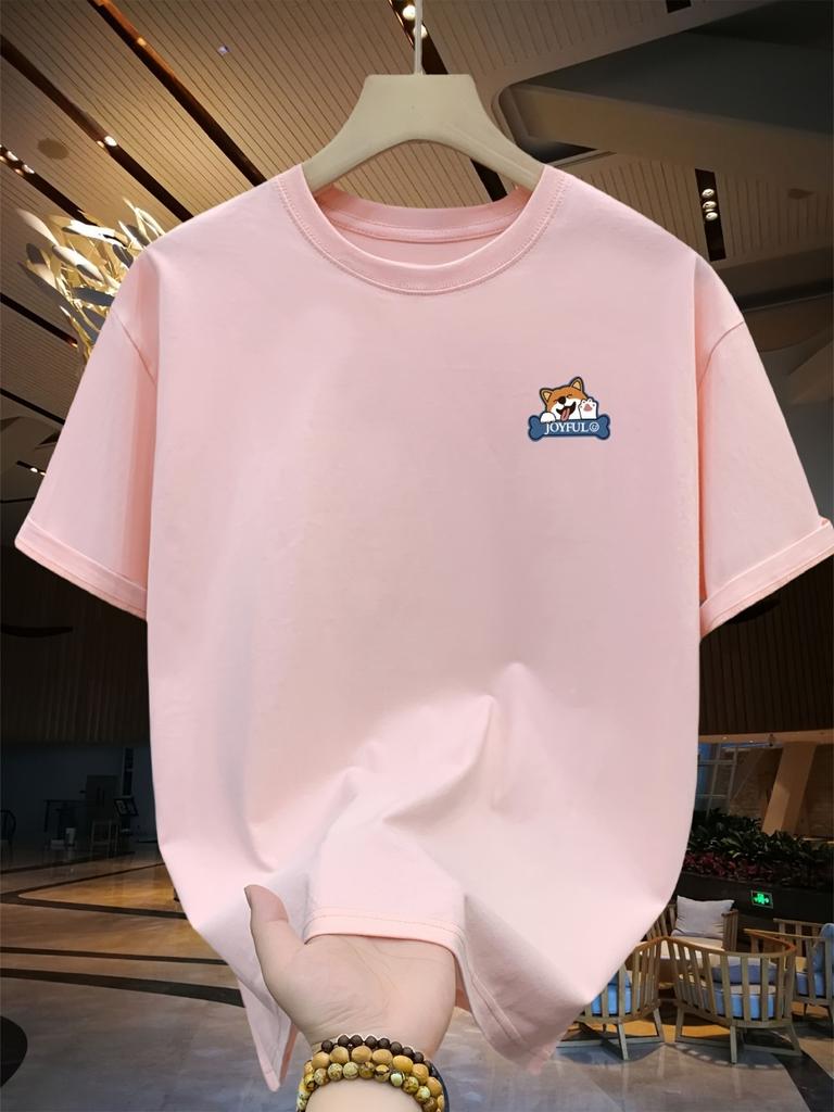 Men's Loose Cotton Dog Pattern Printed T-shirt, Casual Short-sleeved Round-neck T-shirt, Summer Outdoor Men's Wear
