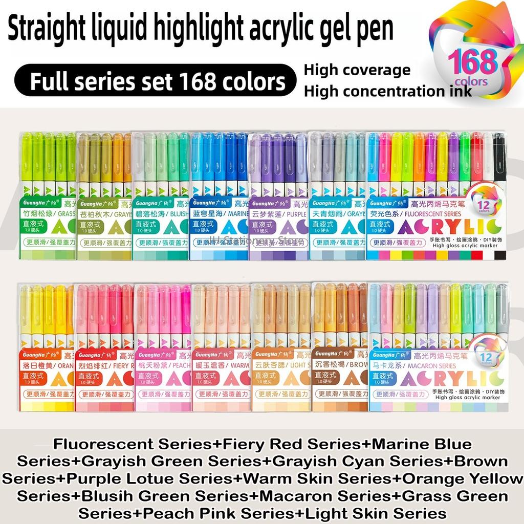 GUANGNA 168/12 Farben Große Kapazität Highlight Direkter Flüssiger Acryl-Gel-Stift Morandi Stift Mehrfarbiger Marker Schulbedarf