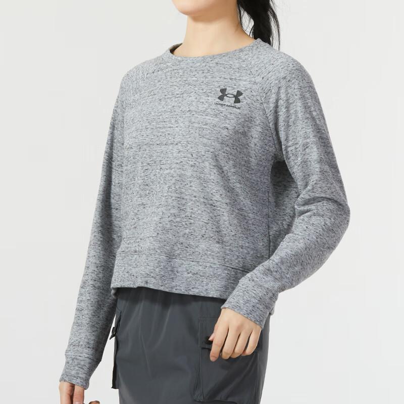Under Armour Solid Color Fitness Training Crew Neck Pullover Long Sleeve Sweatshirt Women sweatshirt Gray 1369461-011