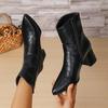 Black Pointed Thick Heel Women's Leather Boots Autumn and Winter New European and American Large Size Short Boots Side Zipper High Heel Spot Martin Bo