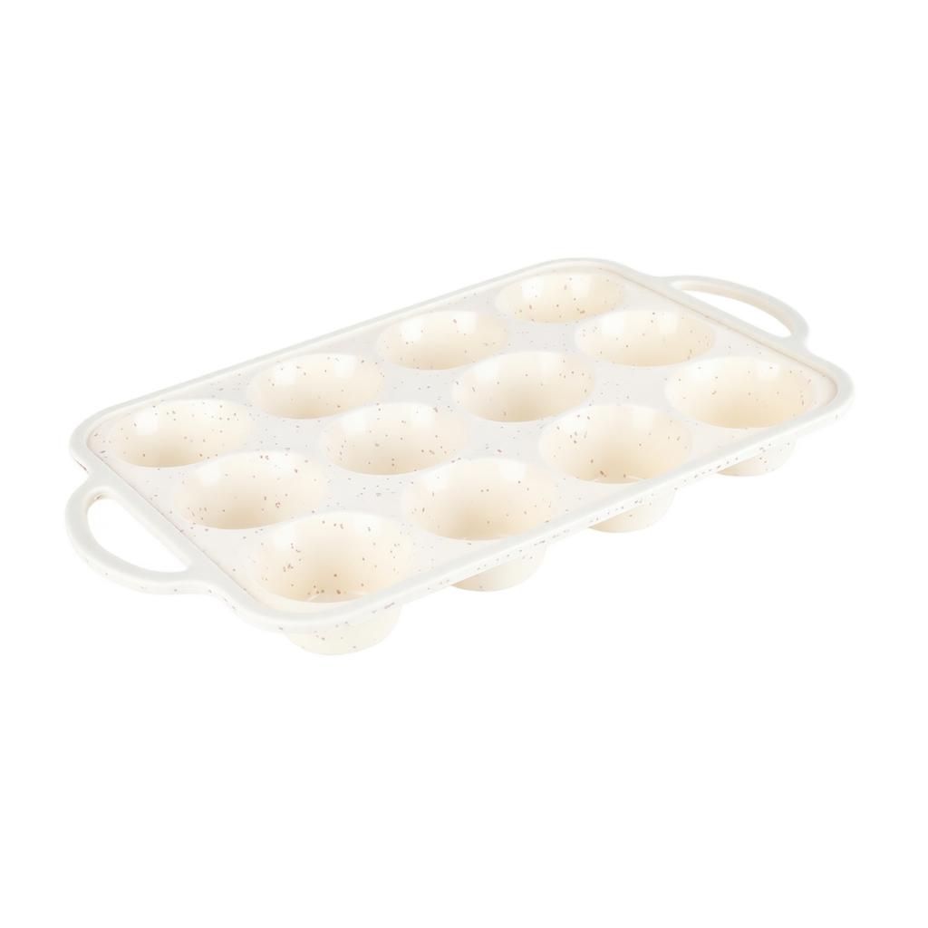 12-Cup Silicone Muffin Pan with Reinforced, Non-Stick Coating, Food-Grade Silicone, Easy Release, Dishwasher Oven and Freezer, Also for Egg Molds