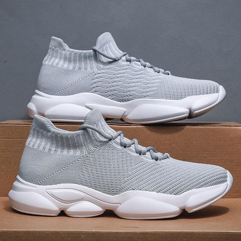 

Flying woven shoes men s and women s mesh shoes couple s shoes soft-soled running shoes socks shoes non-slip, breathable and comfortable 45 (one size smaller) серый