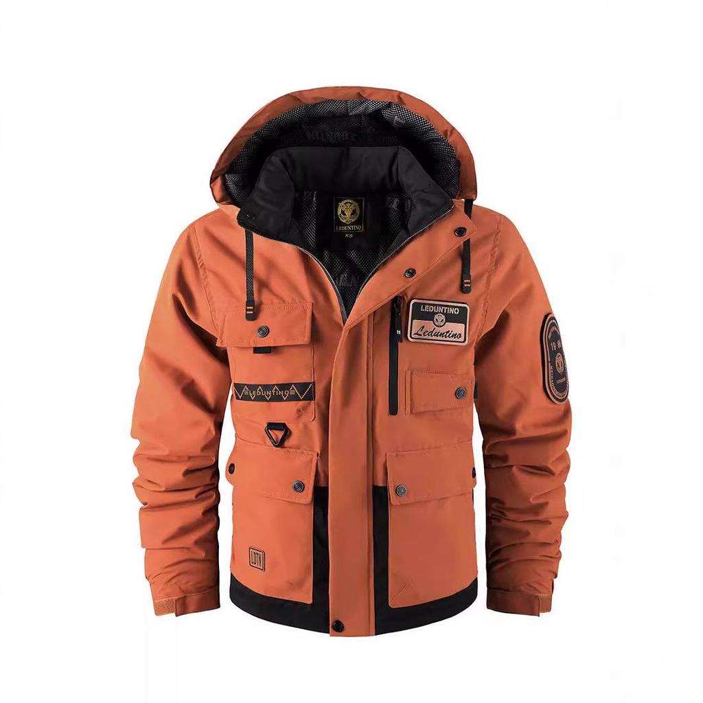 Pánský zimní nepromokavý kabát s kapucí - Velké velikosti, silně bavlněně polstrovaný pro teplo venku