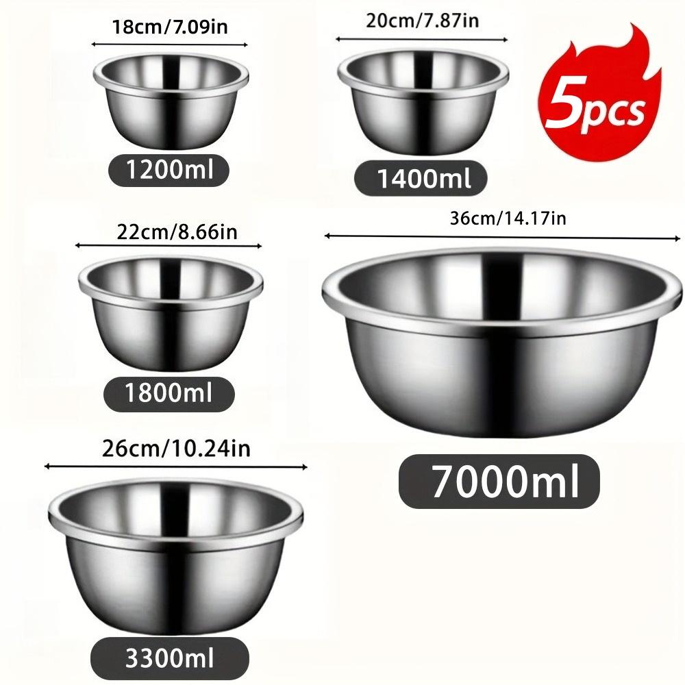 5 Sizes Stainless Steel Mixing Bowl Set Large Capacity Metal Bowl for Home Restaurant Food Preparation