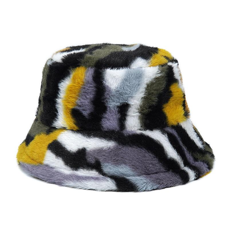 Autumn Winter Panama Hat Women Faux Fur Fisherman Hat Zebra Print Plush Velvet Warm Panama Hat Fisherman Hat Female