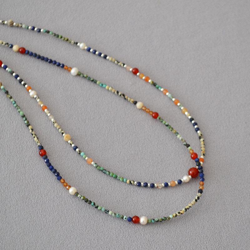 

French Retro Lapis Lazuli & Freshwater Pearl Beaded Clavicle Necklace for Women