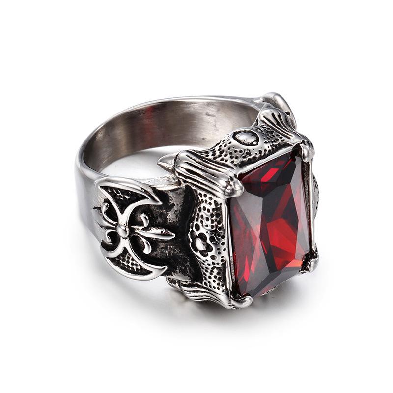 2026 Inlaid Zircon Hand Jewelry European and American Retro Ruby Men's Casting Ring