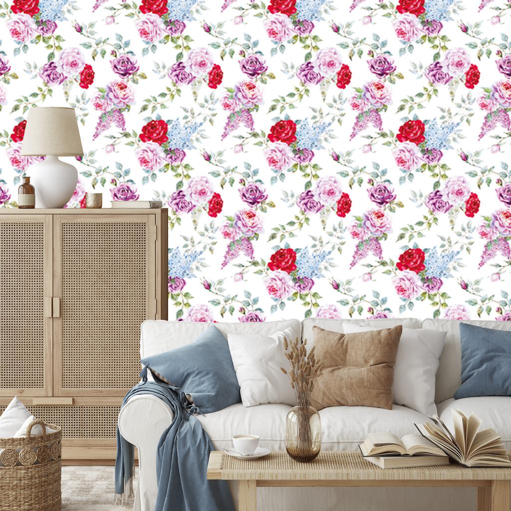 Colorful Roses and Vintage Watercolor Wallpaper 50x1000