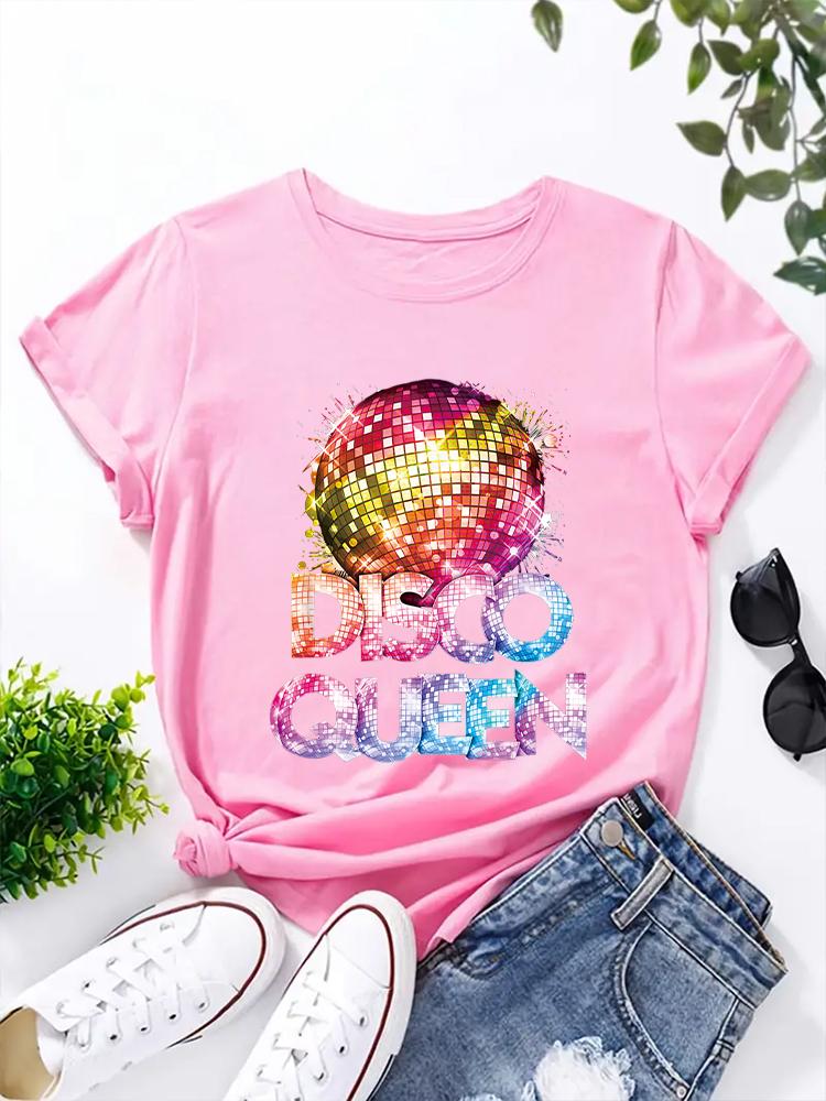 2026 New Unisex Disco Queen 70s Disco Themed Vintage Unisexs Tshirt Casual Comfort Round Neck Top Summer Unisexs Clothing