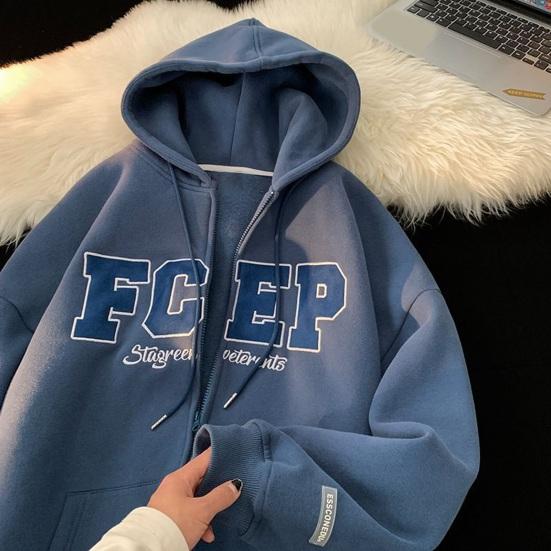 Herren Herbst Winter Kapuzenmantel Kordelzug Locker Kapuzen-Reißverschluss-Cardigan Buchstabenstickerei Oberbekleidung