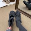 4CM Inner Height Increase~ Mary Jane Fluffy Shoes for Women In Winter, New Gray Woolen Single Shoes for Women's Thick-soled Velvet Cotton Shoes