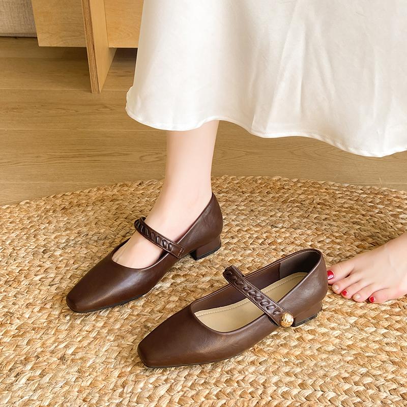 Fashion Aphixta 2.5cm Low Heel Mary Janes Hook Loop Square Toe Shallow Woman Heels Shoes Metal Buckle Shoes for Woman Zapatos De Mujer