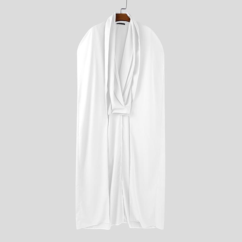 

INCERUN Мужские рубашки с воротником-качели, оборками, имитацией двух частей, длинным шалевым воротником 5XL белый