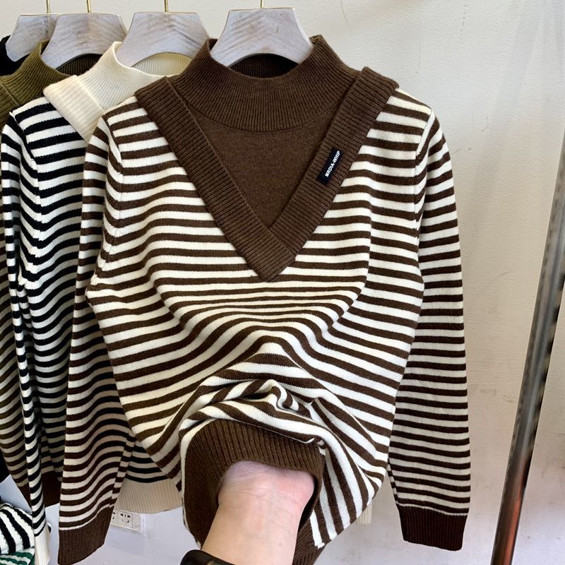 Suéter para Mujer Otoño Invierno Engrosado Cálido Tejido Elástico Manga Larga Oversize Cuello Largo Tops