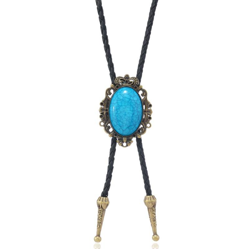Meier Punk retro minimalist turquoise flower alloy men s long bolo tie necklace бронзовый