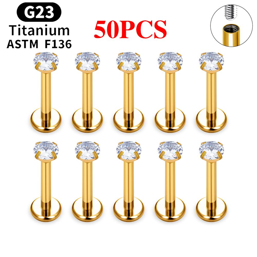 10/50 STK G23 Titan Piercing Labret Læbe Stud Ring CZ 16G Indvendigt Gevind Stud Ørering Øre Tragus Brusk Helix Daith Smykker