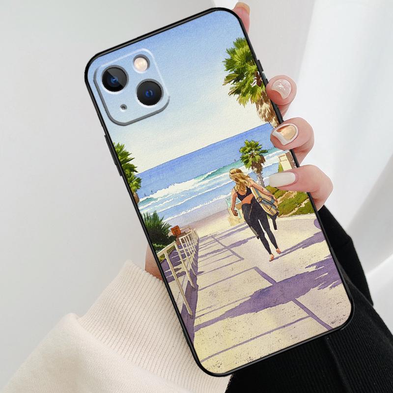HAWAII BEACH SURF GIRL SURFING ART Phone Case For iPhone 17 Pro Max 16 15 11 13 12 14 Pro Max Mini 15 16 Plus 16e 17 Air Cover