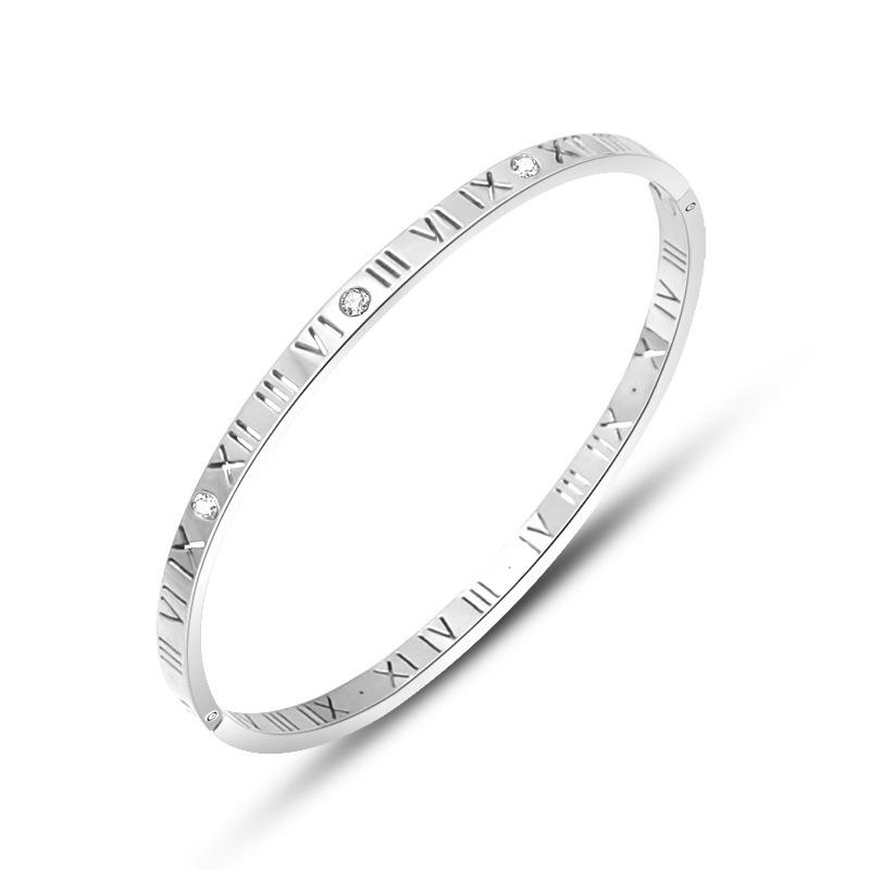 Rose Gold Stainless Steel Roman Numeral Bracelet with Rhinestones