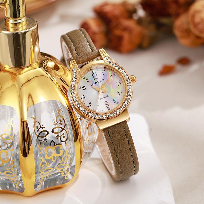 Women Quartz Watch  Bezel Gold Case Pu Leather Strap Perfect For Daily Wear Dating Gifting