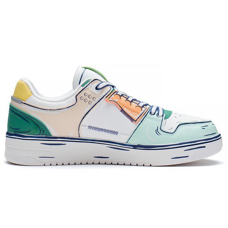 Li Ning Leather Fashion Abrasion Resistant Breathable Low Top Skateboard Shoes Men's White Green AGCS199-2